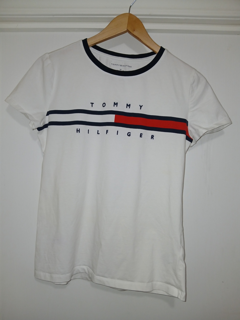 Tommy Hilfiger White Tee with Red & Navy Stripes
